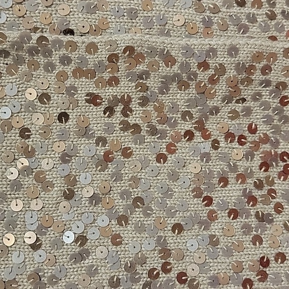 Ann Taylor snap front cardigan beige w/gold sequins. Women's medium. wool blend - Picture 2 of 7